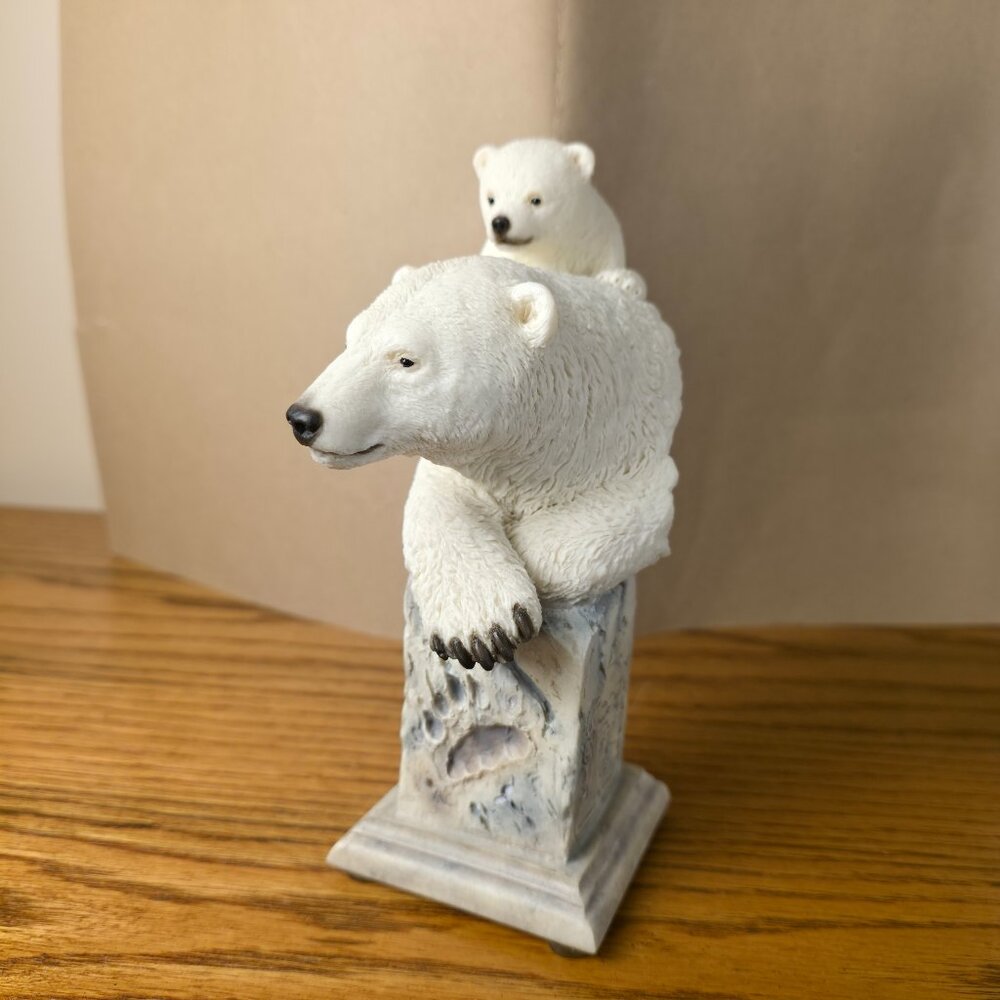 Polar Bear & Cub Sculpture Signed MCSI 2003 Inuit-Inspired Arctic Figurine